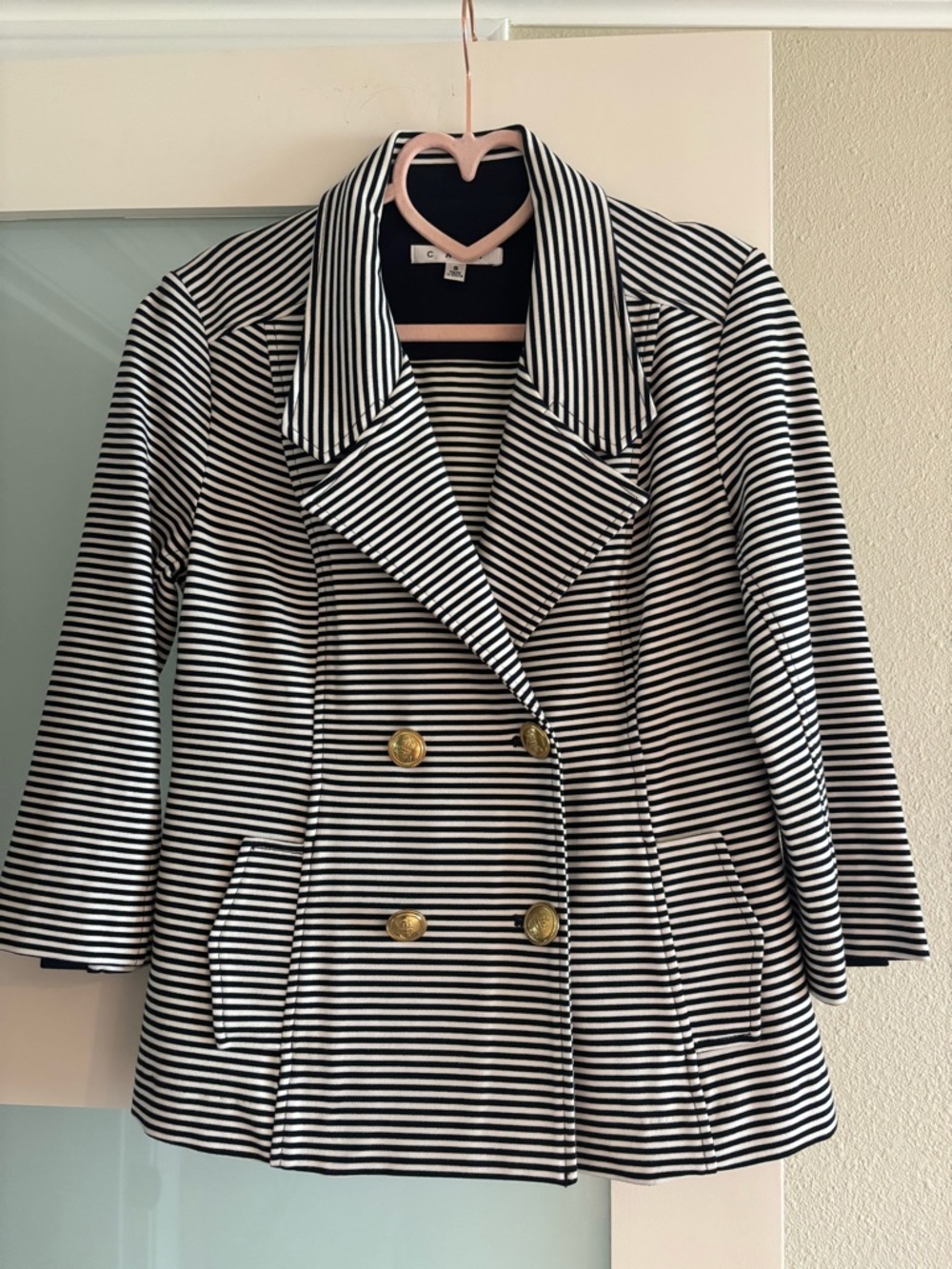 Cabi Nautical Double-Breasted Women's Blazer Jacket - Navy & White S #823